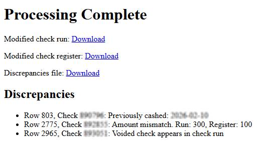 Check Runs Web App completed screenshot